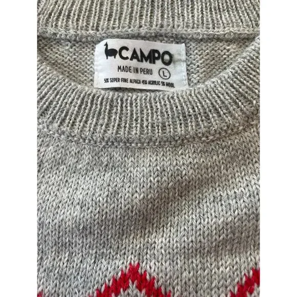 Wisconsin Crew Neck Alpaca Blend Sweater - Light Gray, Size L, Made in Peru - Picture 3 of 5